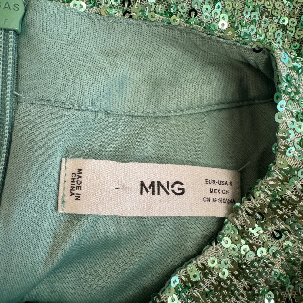 MNG Mango Crop Top Womens Small Green Sequin Sparkly Party Disco Glam - Picture 5 of 10